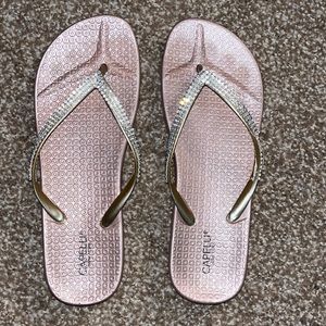 Rose gold sandals with rhinestones